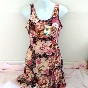 One Piece Swimsuit Dress Floral Pink and Brown